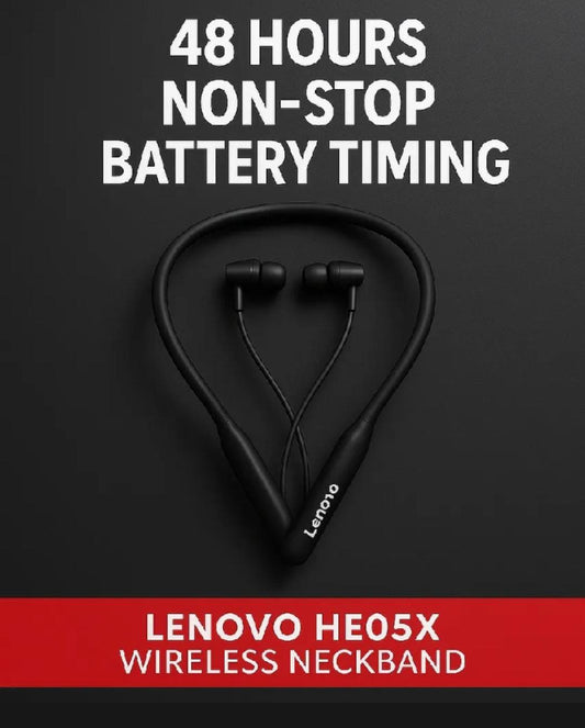 Lenovo HE05X Wireless Bluetooth Neckband Earphones – Magnetic Sports Earbuds with HD Sound & Built-in Mic
