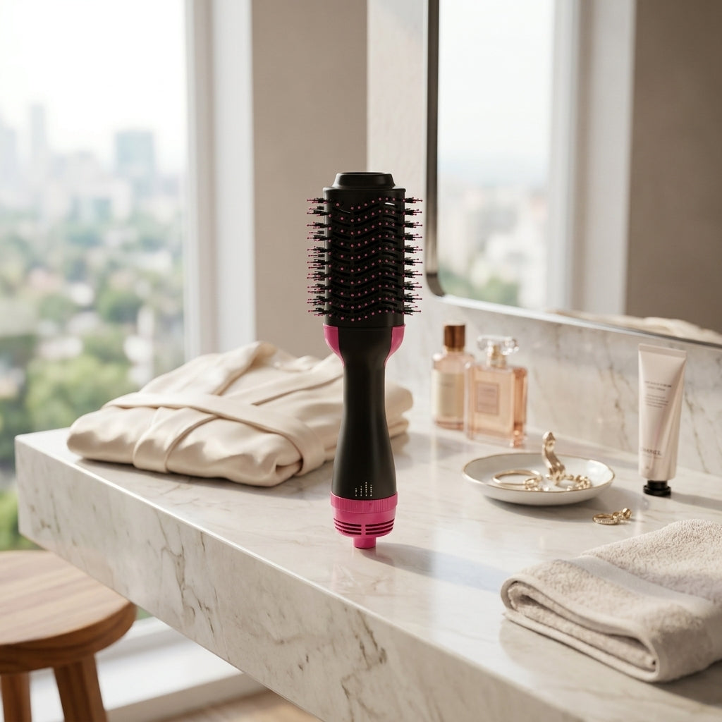 3-in-1 Hot Air Brush – Professional One-Step Hair Dryer, Straightener, and Curler